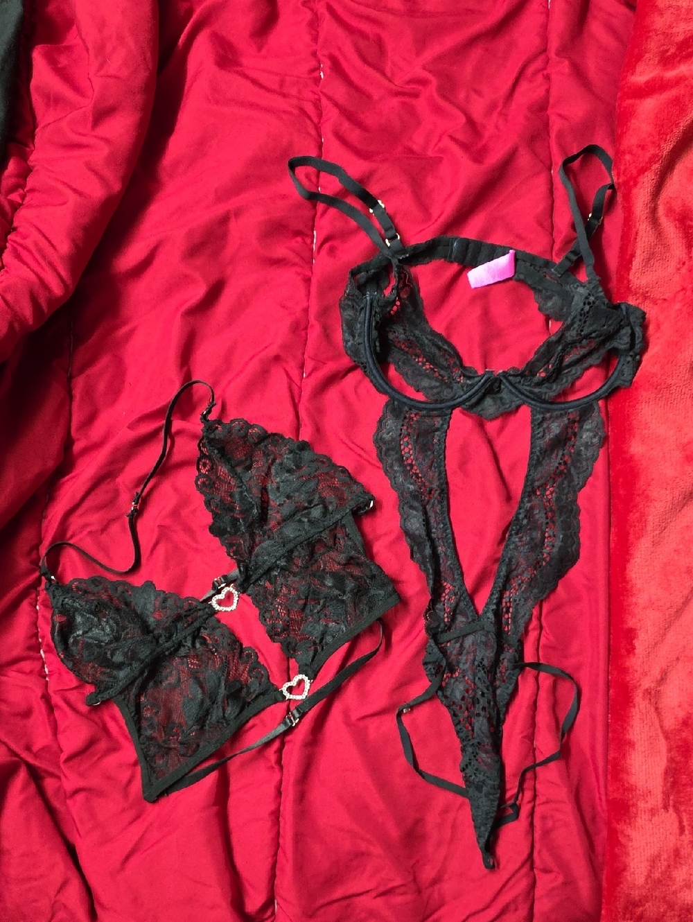 La SENZA Black Lace Bralette and Lace Teddy Set